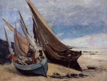  plage Peintre - Bateaux de pêche sur la plage de Deauville Réaliste réalisme peintre Gustave Courbet
